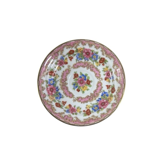 VTG Old Royal Bone China Saucer Floral Motif Pink Detail Gold Edge #2878 England - Picture 5 of 7